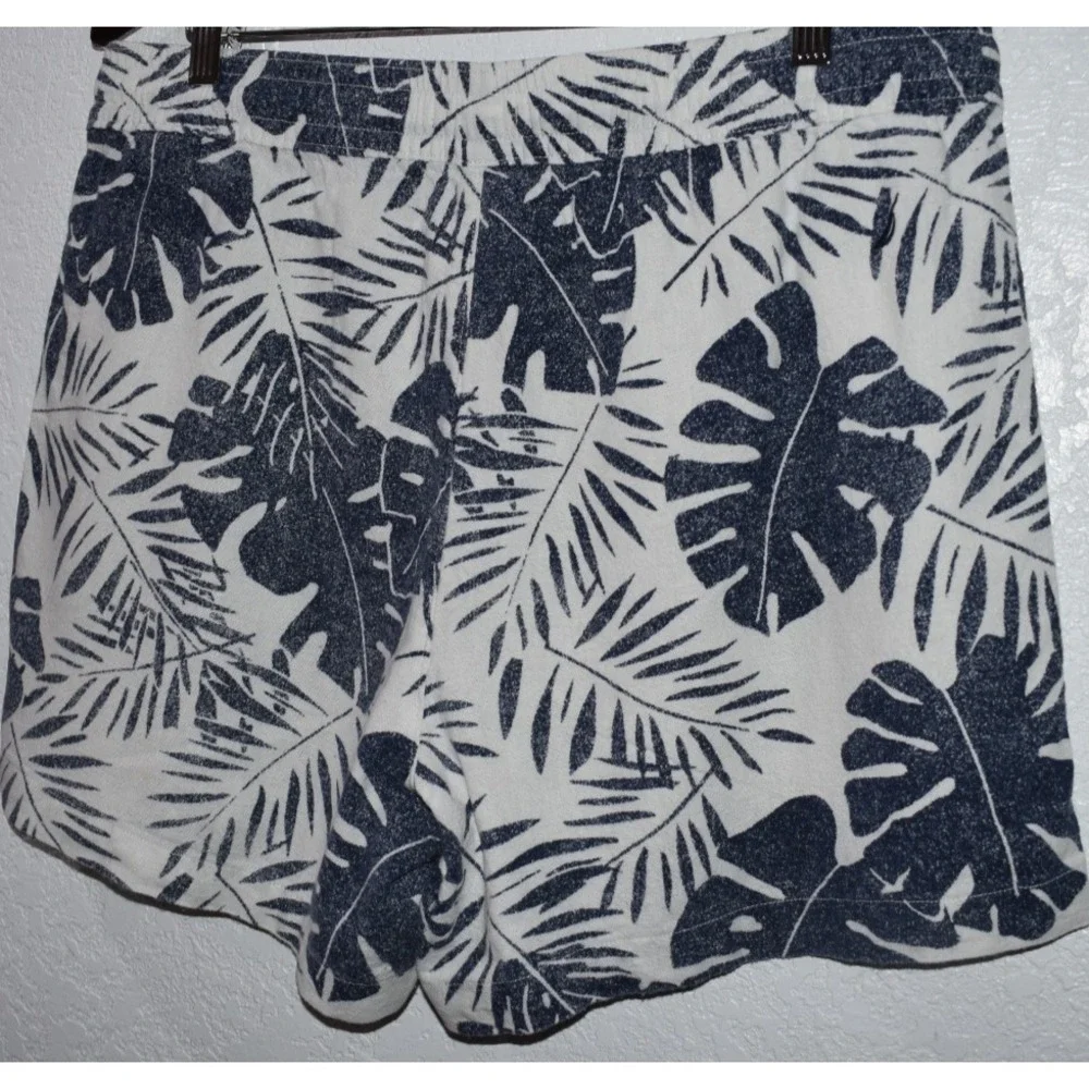 Nautica Womens LARGE Linen Blend Shorts Pull-On Tropical Hawiian Pockets Blue - Picture 16 of 16